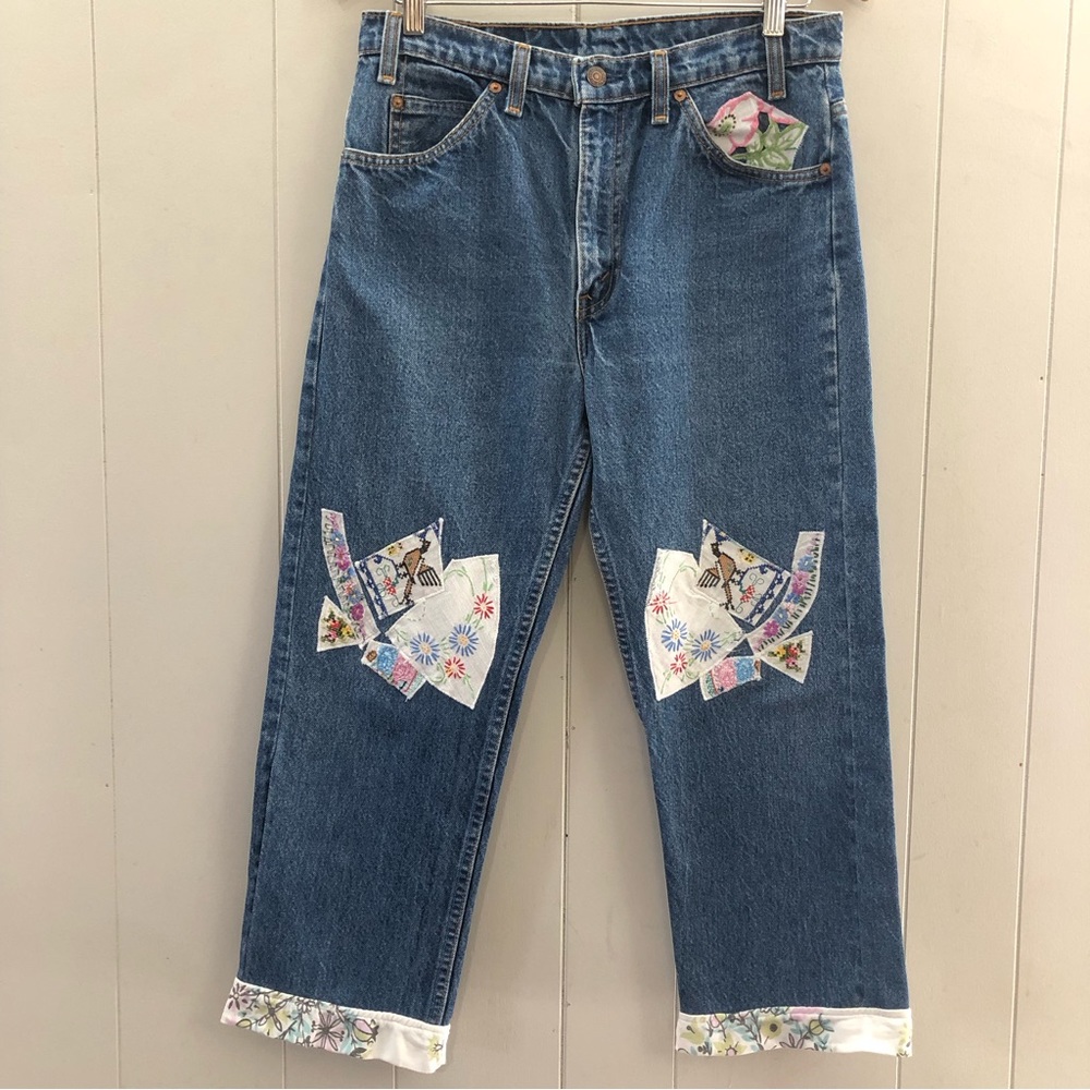 VTG Levis Orange Tab 505 Sz 30 ReDone Ankle Jeans